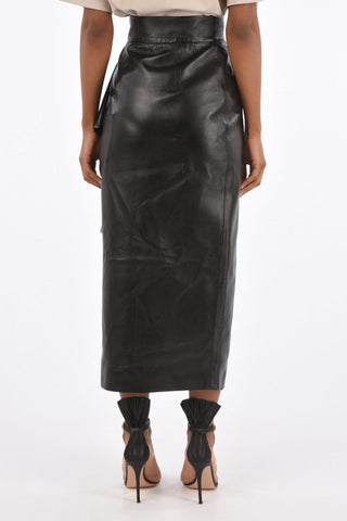 Faux-Leather Draped Tulip Skirt