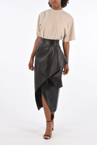 Faux-Leather Draped Tulip Skirt