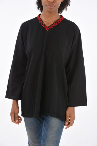 t-shirt scollo a v a manica lunga
