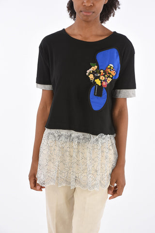 Embroidered T-Shirt with Tulle Application