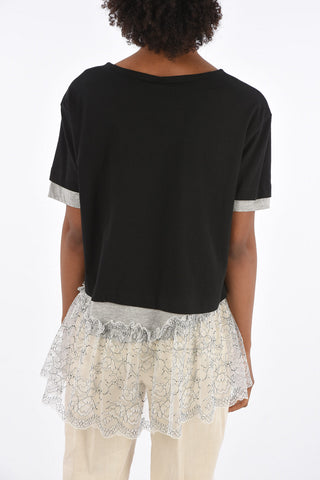 Embroidered T-Shirt with Tulle Application
