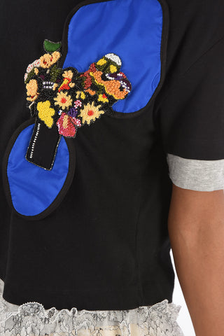 Embroidered T-Shirt with Tulle Application