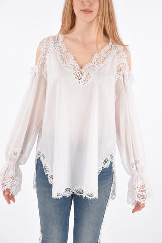Lace Trimmings Cold-Shoulder Blouse