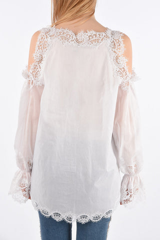 Lace Trimmings Cold-Shoulder Blouse