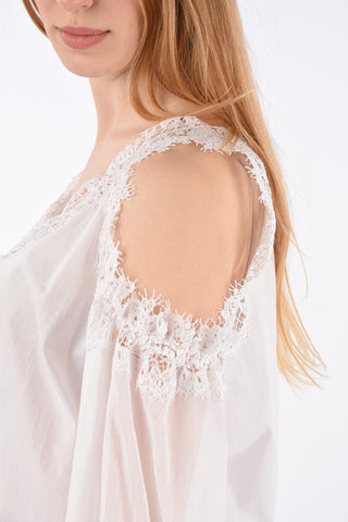Lace Trimmings Cold-Shoulder Blouse