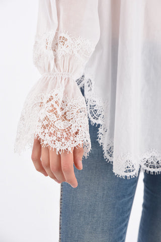 Lace Trimmings Cold-Shoulder Blouse