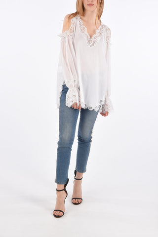 Lace Trimmings Cold-Shoulder Blouse