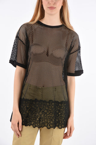 T-Shirt a Rete con Orlo in Pizzo 