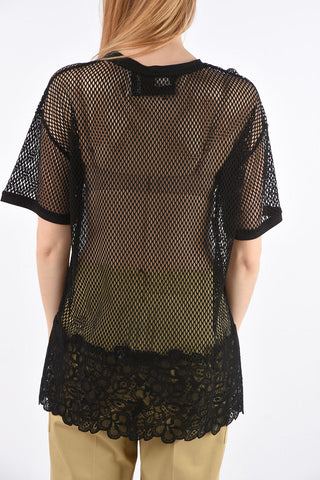 T-Shirt a Rete con Orlo in Pizzo 