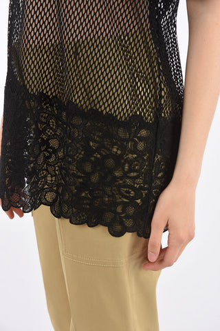 T-Shirt a Rete con Orlo in Pizzo 
