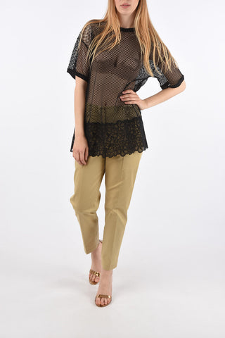 T-Shirt a Rete con Orlo in Pizzo 