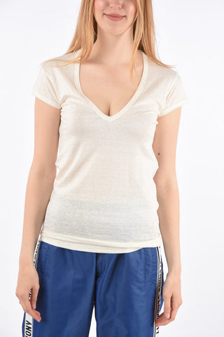 T-Shirt Scollo a V in Lino Stretch