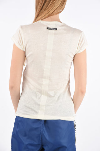 T-Shirt Scollo a V in Lino Stretch