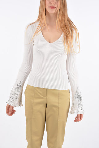 Jewel Sleeve V-Neck Sweater