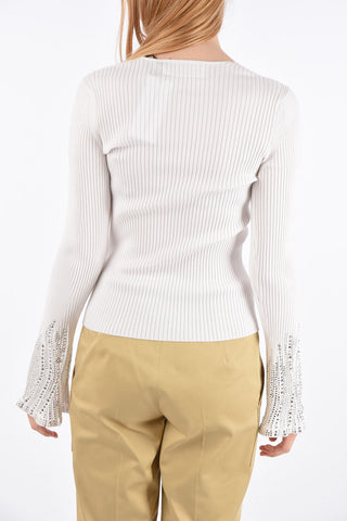 Jewel Sleeve V-Neck Sweater