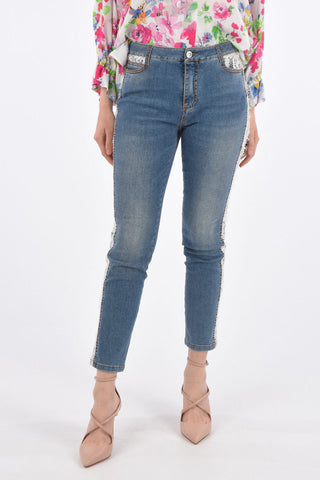 Slim Fit Jeans with Lace Trimmings