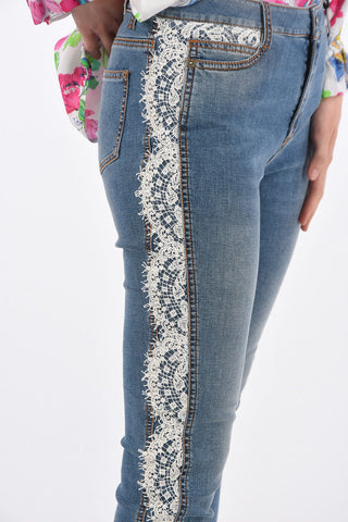 Slim Fit Jeans with Lace Trimmings