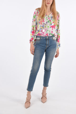 Slim Fit Jeans with Lace Trimmings