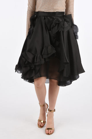 Gonna Ruffle in Seta con Tasche a Filo