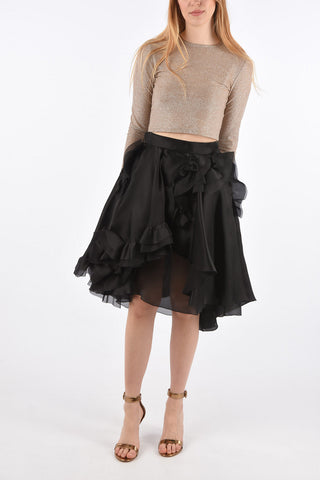 Gonna Ruffle in Seta con Tasche a Filo