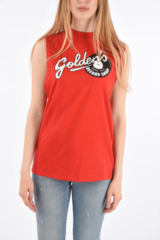 Printed Studded Sleeveless T-shirt