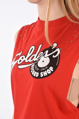 Printed Studded Sleeveless T-shirt