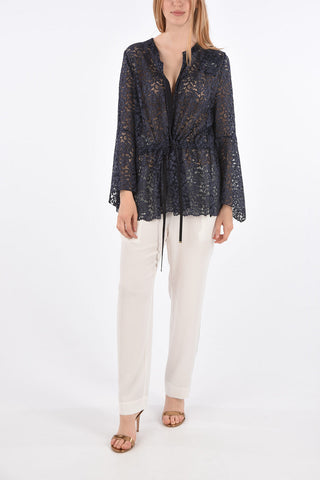 Embroidered Cardigan with Belt