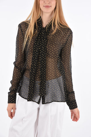 Star Printed Silk Tie Neck Shirt