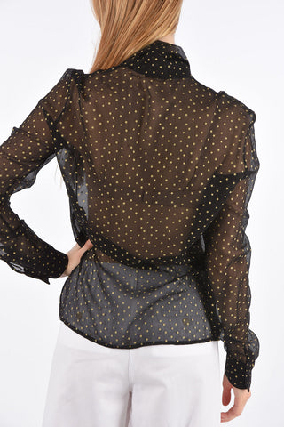 Star Printed Silk Tie Neck Shirt