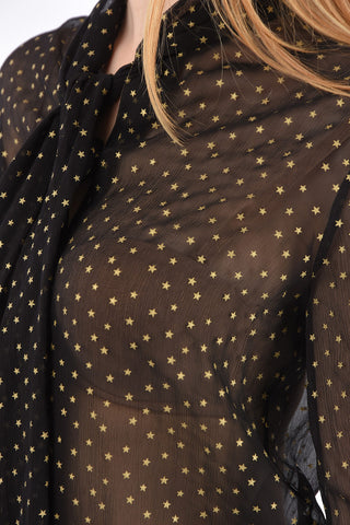 Star Printed Silk Tie Neck Shirt