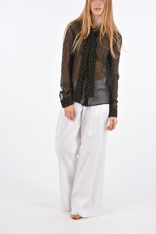 Star Printed Silk Tie Neck Shirt