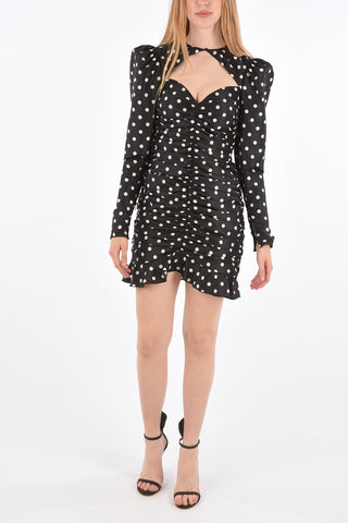 Mini Dress Increspato in Seta a Pois 