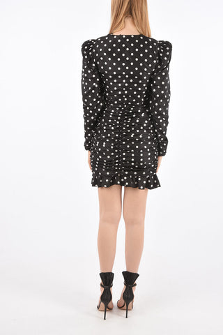 Mini Dress Increspato in Seta a Pois 
