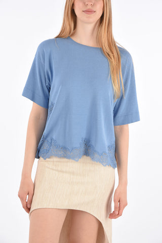 Short Sleeve Sweater with Lace Details