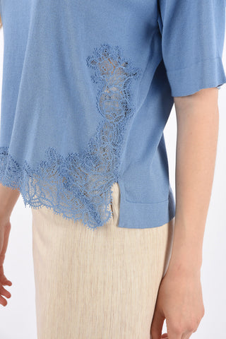 Short Sleeve Sweater with Lace Details