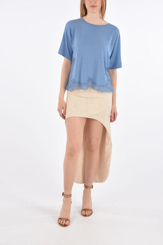 Short Sleeve Sweater with Lace Details