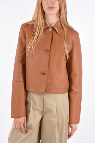Giacca Crop in Nappa con Tasche a Filo