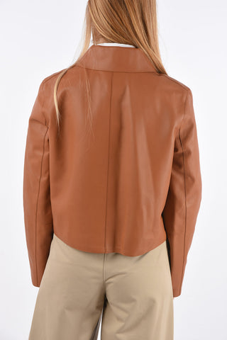 Giacca Crop in Nappa con Tasche a Filo