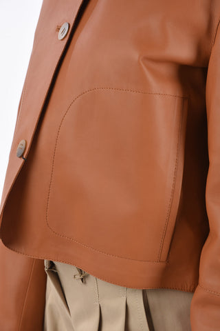 Giacca Crop in Nappa con Tasche a Filo