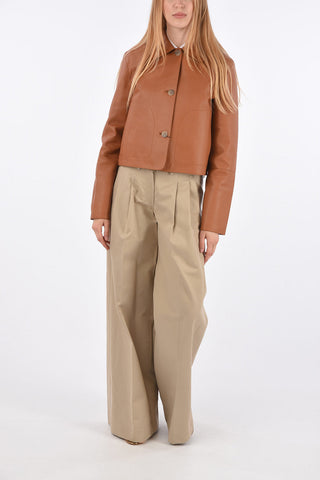 Giacca Crop in Nappa con Tasche a Filo