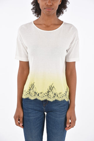 Knitted Laced Hem Short Sleeve Sweater