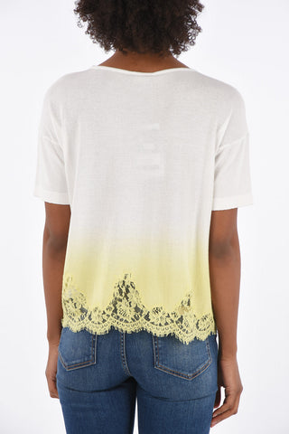 Knitted Laced Hem Short Sleeve Sweater