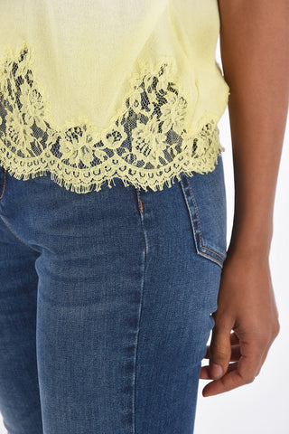 Knitted Laced Hem Short Sleeve Sweater