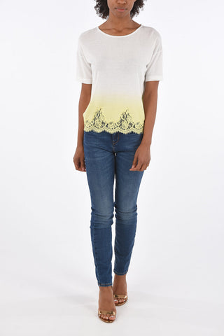 Knitted Laced Hem Short Sleeve Sweater