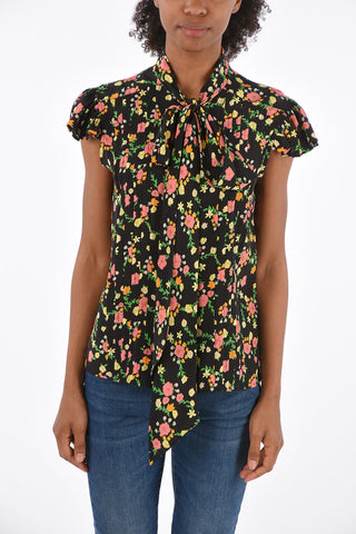 Camicia Maniche Corte Tie Neck in Seta Floreale 