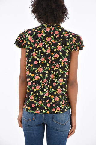 Camicia Maniche Corte Tie Neck in Seta Floreale 