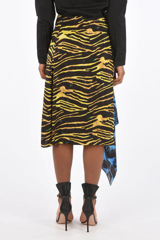 WHITE Animal Printed Skirt  With Floral Drape 