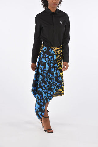 WHITE Animal Printed Skirt  With Floral Drape 