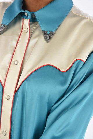 Satin SKYLAR Longline Western Shirt