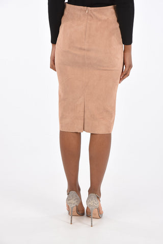 suede leather split-back hem knee lenght pencil skirt